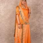 Peach Aari Zardozi Work Poshak | Bamber Satin with Shaded Odhna | Jaipurio Designer Collection